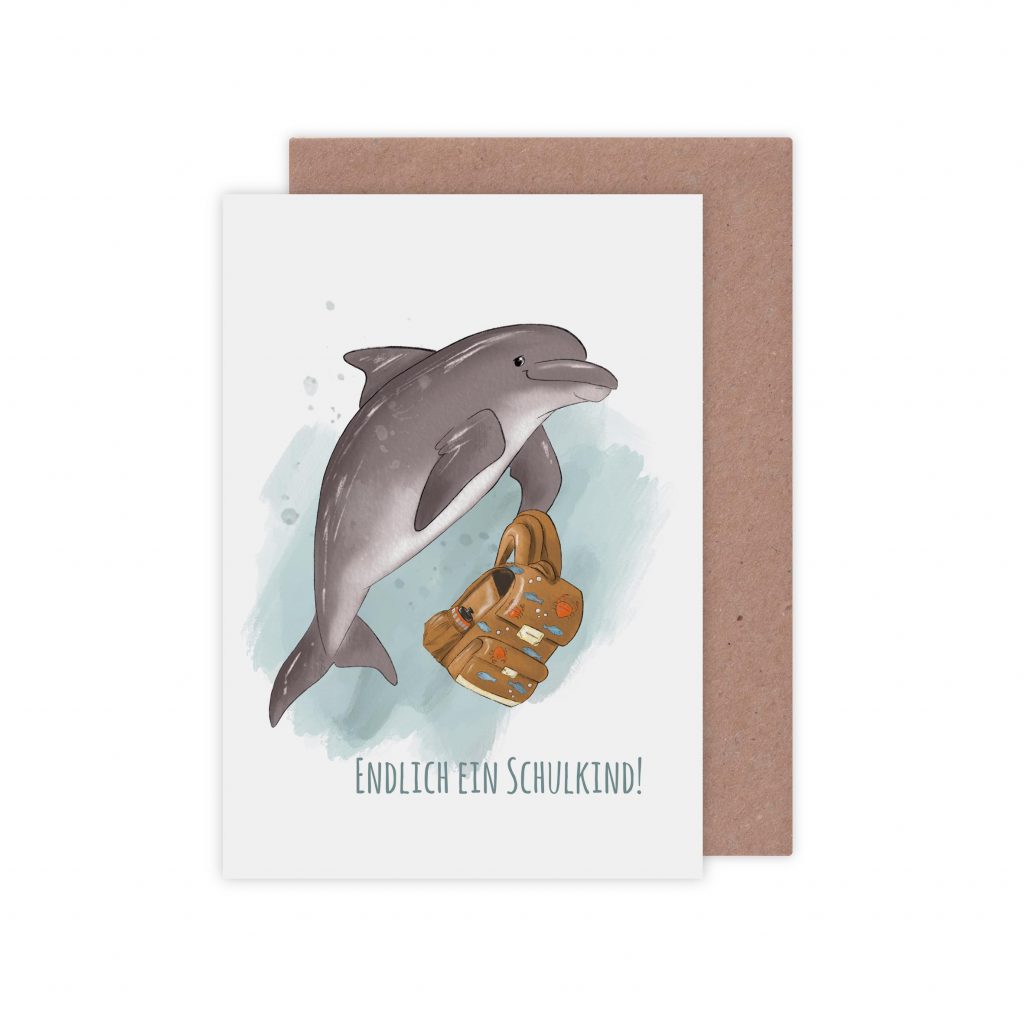 Grusskarte Einschulung Delfin freisteller