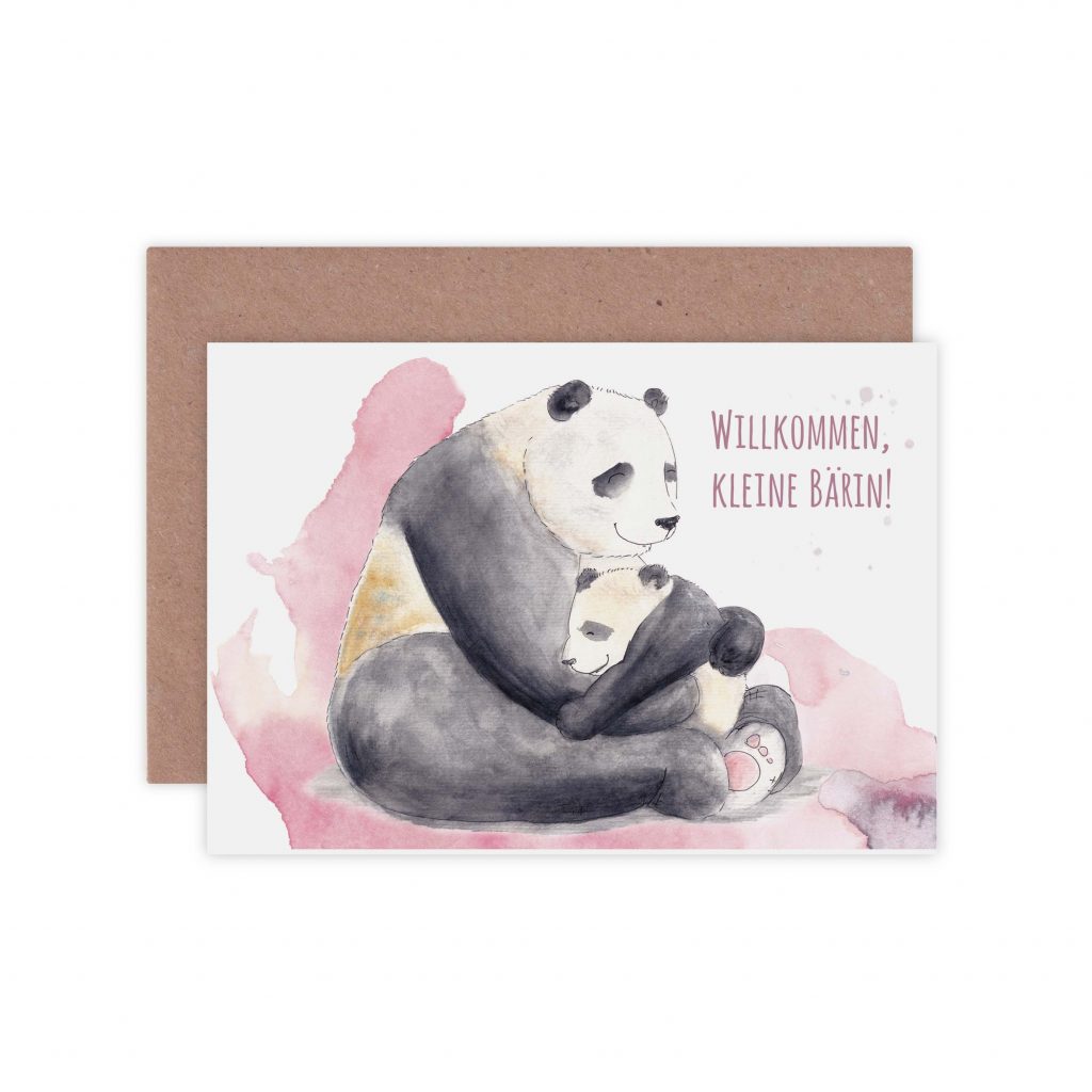 Grusskarte Geburt Pandakuscheln rosa freisteller Kopie