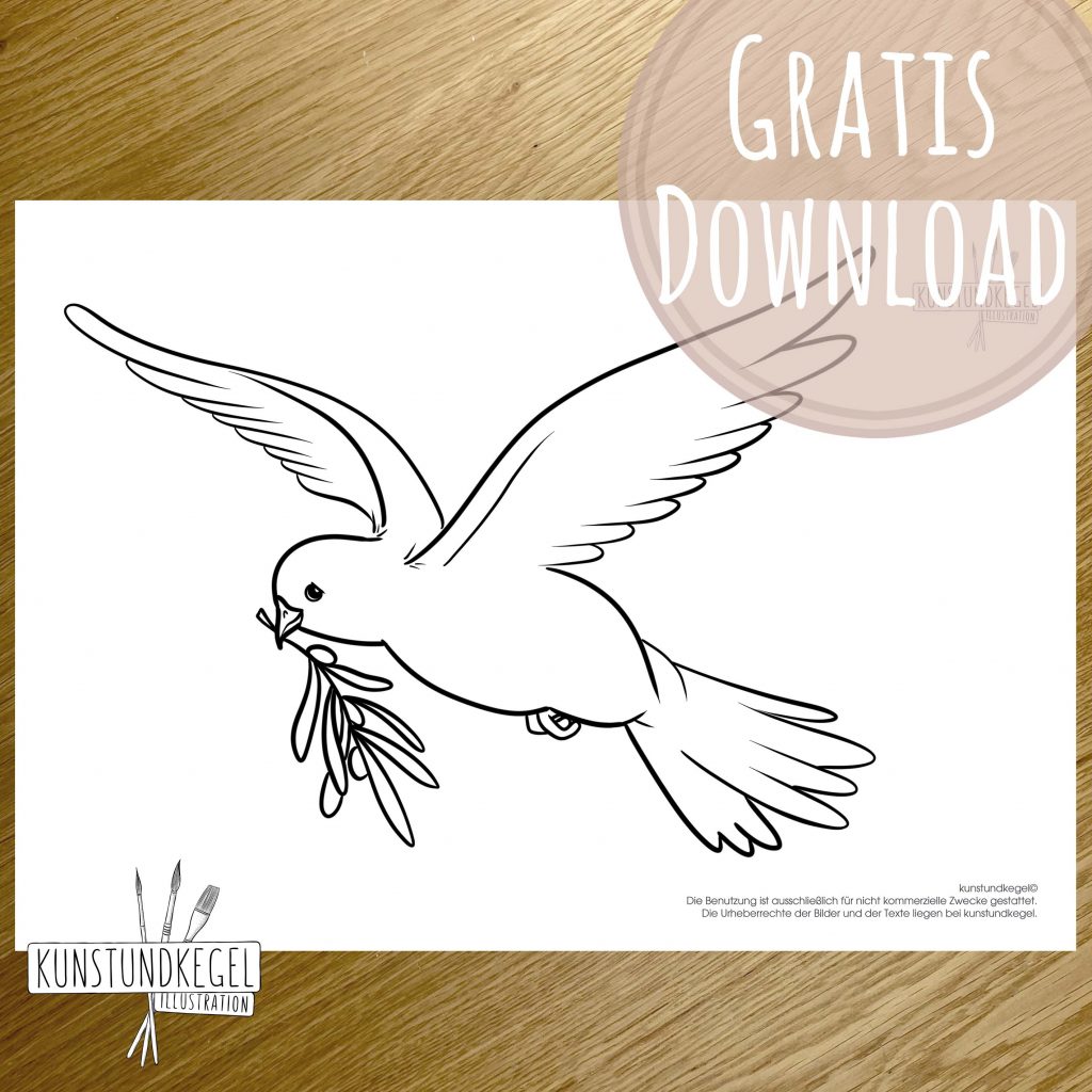 Ausmalbilder für Kinder zum Ausdrucken - Friedenstaube